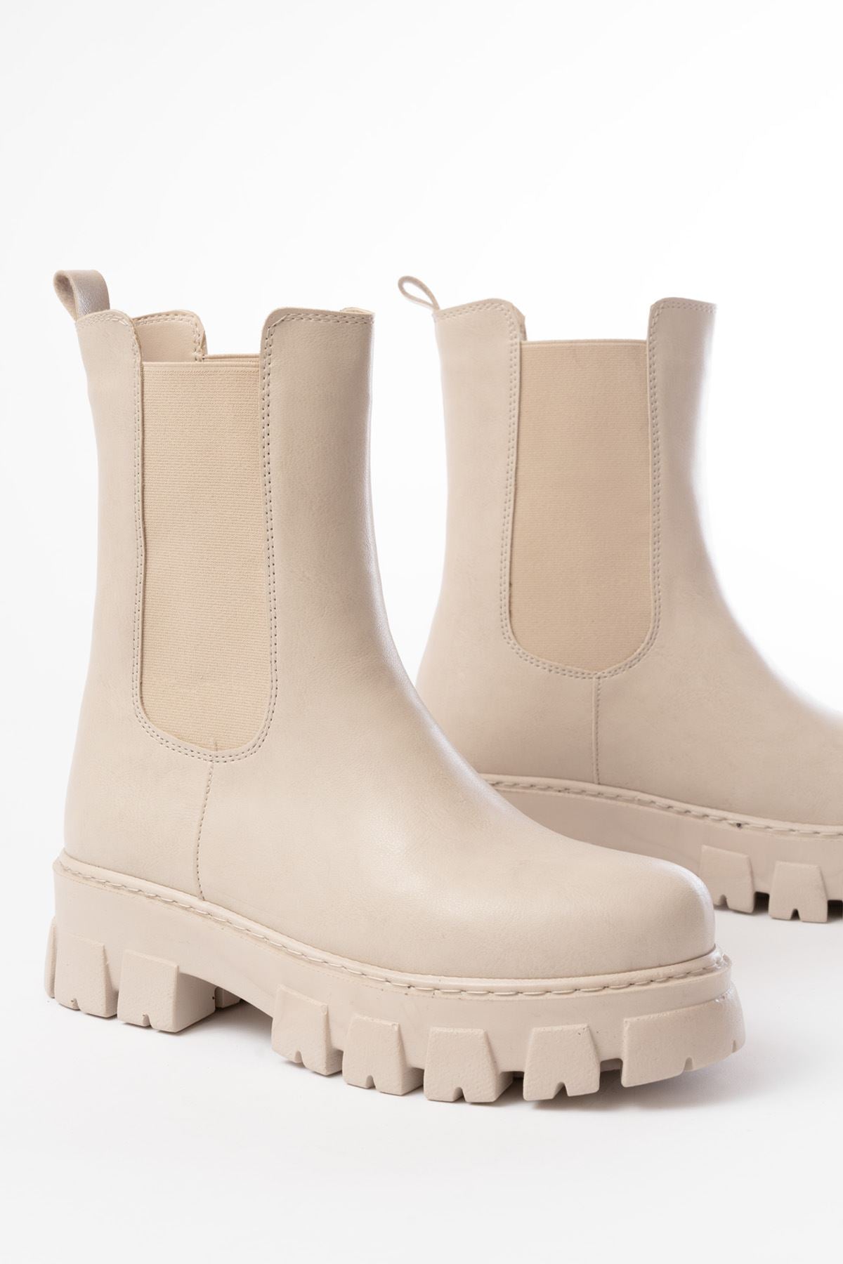 FZ-299 Bej Yüksek Tabanlı Lastikli Günlük Kadın Bot - Bej
