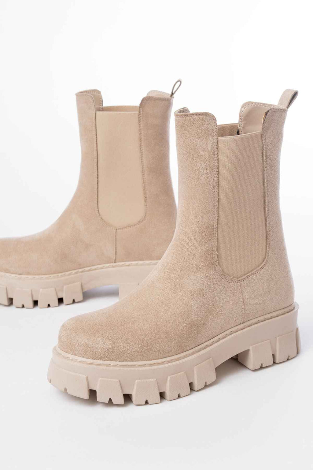 Ayakkabı Aşkı Fz-299 Bej Süet Yüksek Tabanlı Lastikli Günlük Kadın Bot