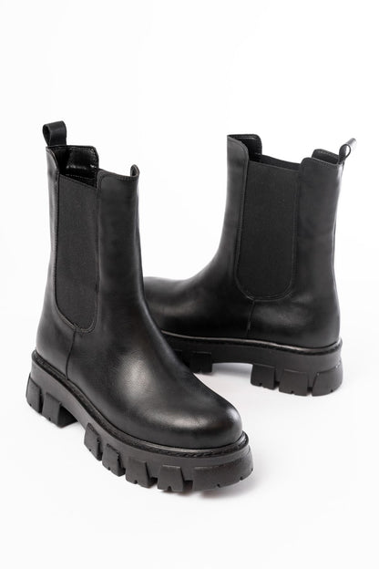 FZ-299 Siyah Yüksek Tabanlı Lastikli Günlük Kadın Bot - Siyah