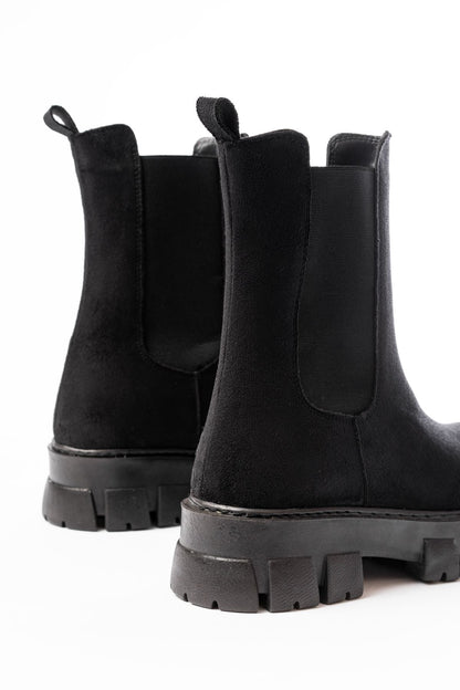 Ayakkabı Aşkı Siyah Süet Yüksek Tabanlı Lastikli Günlük Kadın Bot