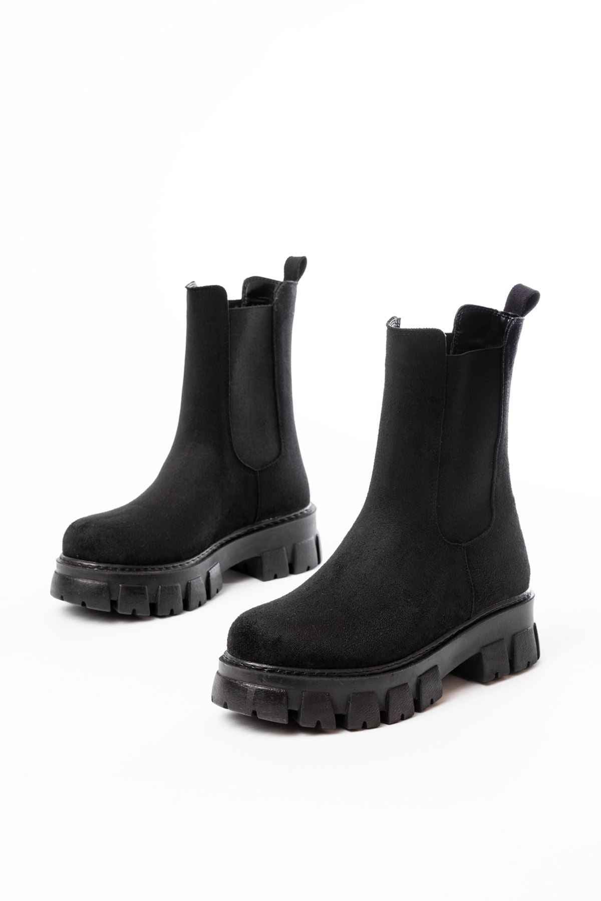 Ayakkabı Aşkı Fz-299 Siyah Süet Yüksek Tabanlı Lastikli Günlük Kadın Bot