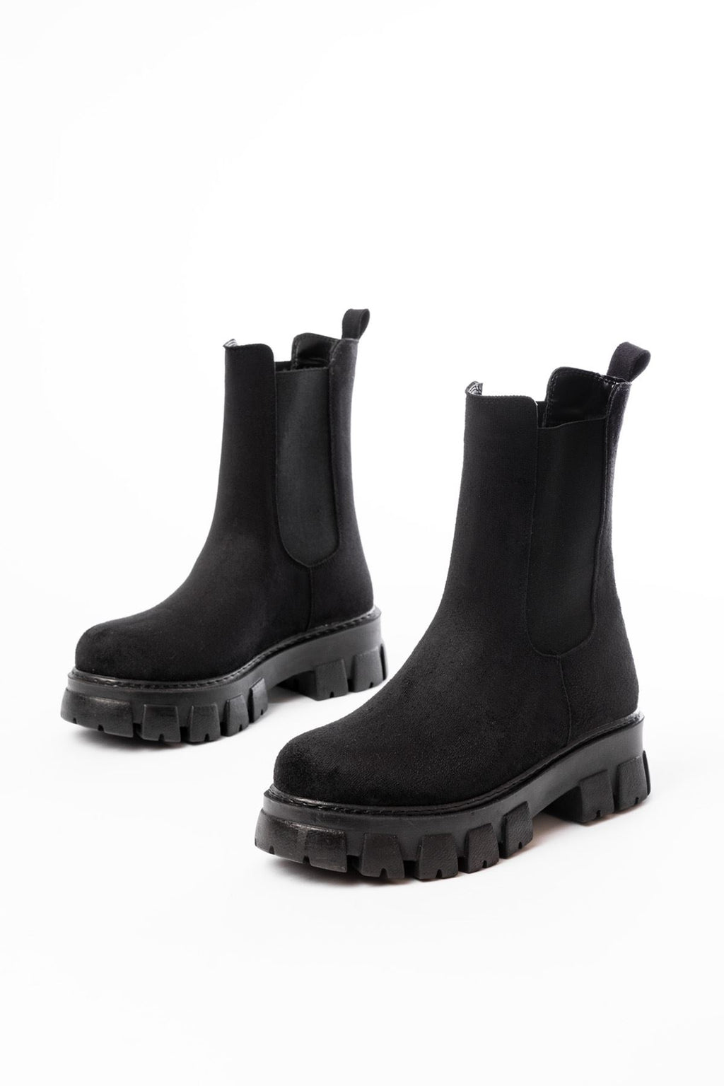 Ayakkabı Aşkı Siyah Süet Yüksek Tabanlı Lastikli Günlük Kadın Bot