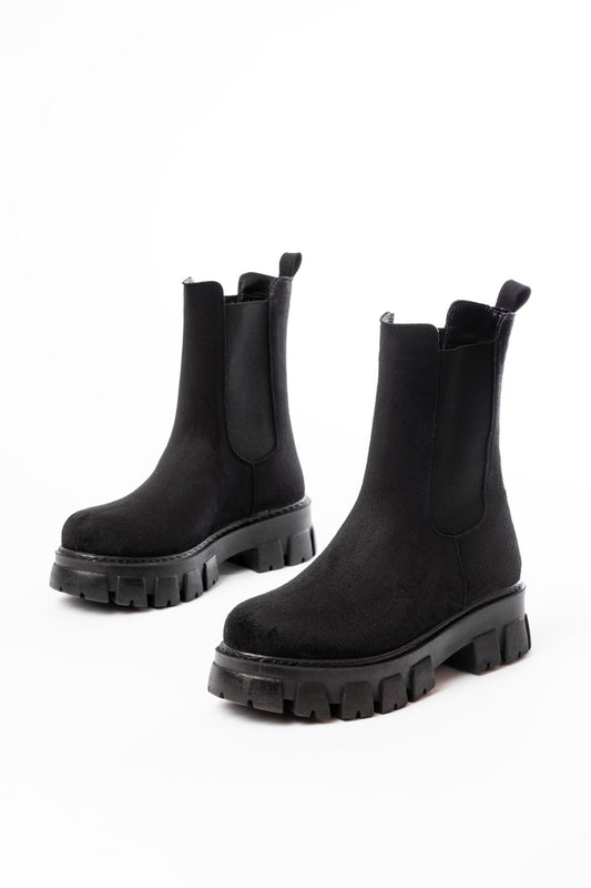 Ayakkabı Aşkı Siyah Süet Yüksek Tabanlı Lastikli Günlük Kadın Bot