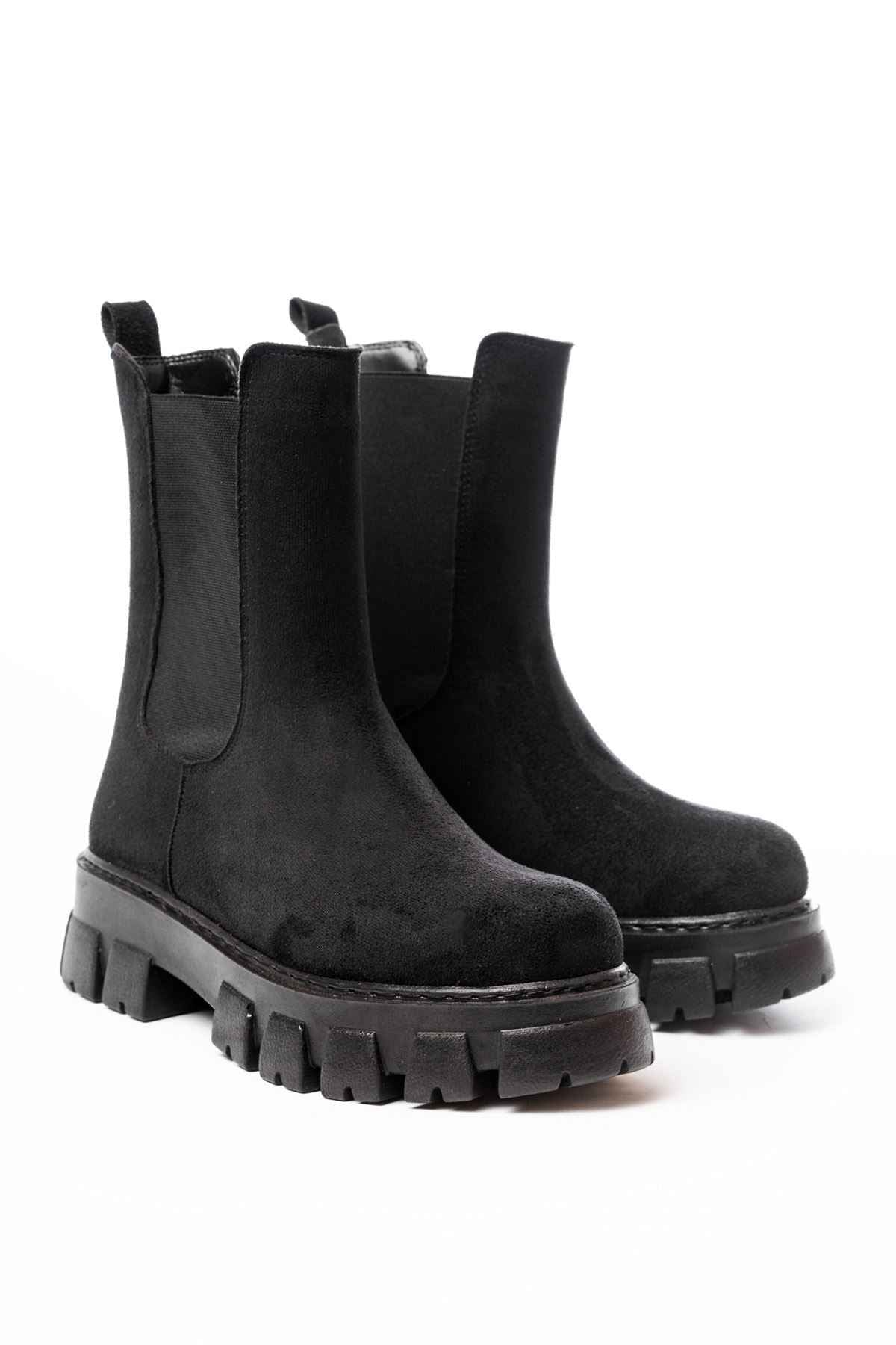 Ayakkabı Aşkı Fz-299 Siyah Süet Yüksek Tabanlı Lastikli Günlük Kadın Bot