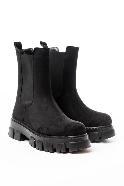 Ayakkabı Aşkı Siyah Süet Yüksek Tabanlı Lastikli Günlük Kadın Bot