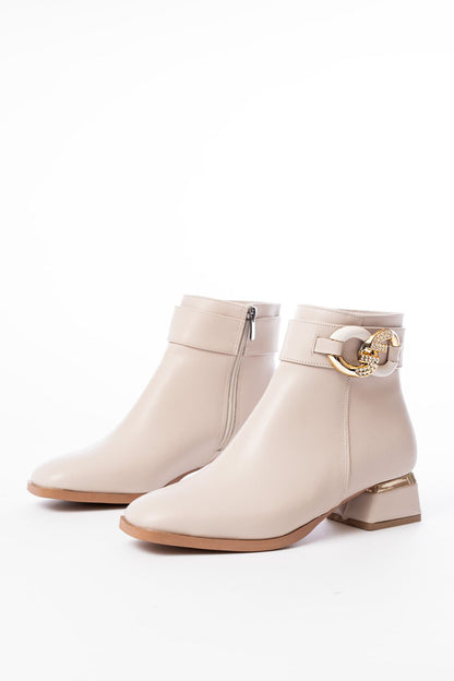 Ayakkabı Aşkı Bej Toka Aksesuarlı Topuklu Fermuarlı Günlük Kadın Bot