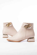 Ayakkabı Aşkı Rm-504 Bej Toka Aksesuarlı Topuklu Fermuarlı Günlük Kadın Bot