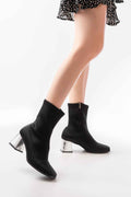 Ayakkabı Aşkı Msk-033 Dalgıç Siyah Topuklu Fermuarlı Kadın Bot