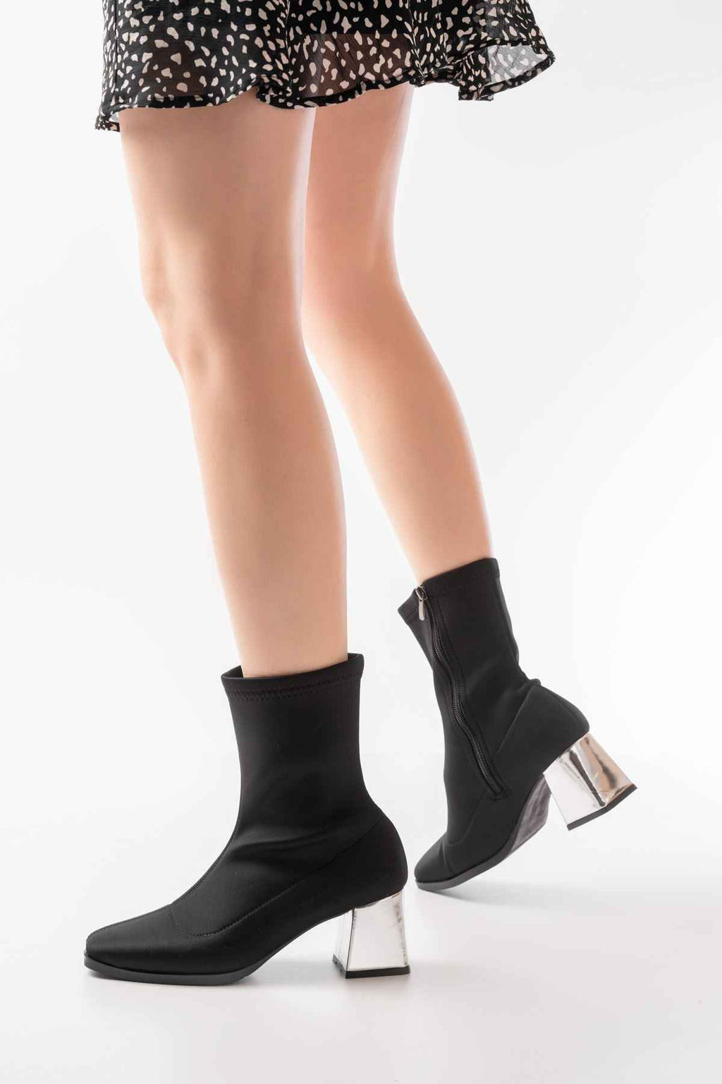 Ayakkabı Aşkı Msk-033 Dalgıç Siyah Topuklu Fermuarlı Kadın Bot