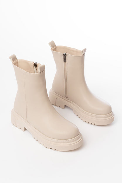 Ayakkabı Aşkı Bej Luna Fermuarlı Günlük Kadın Bot