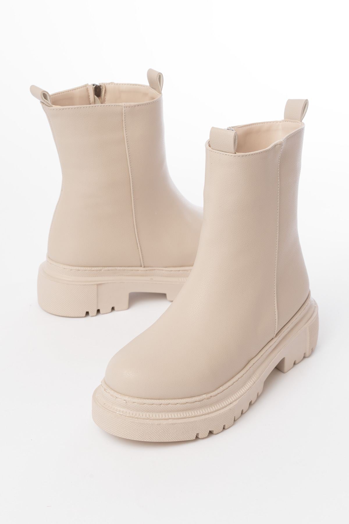Ayakkabı Aşkı Bej Luna Fermuarlı Günlük Kadın Bot - Ayakkabı Aşkı