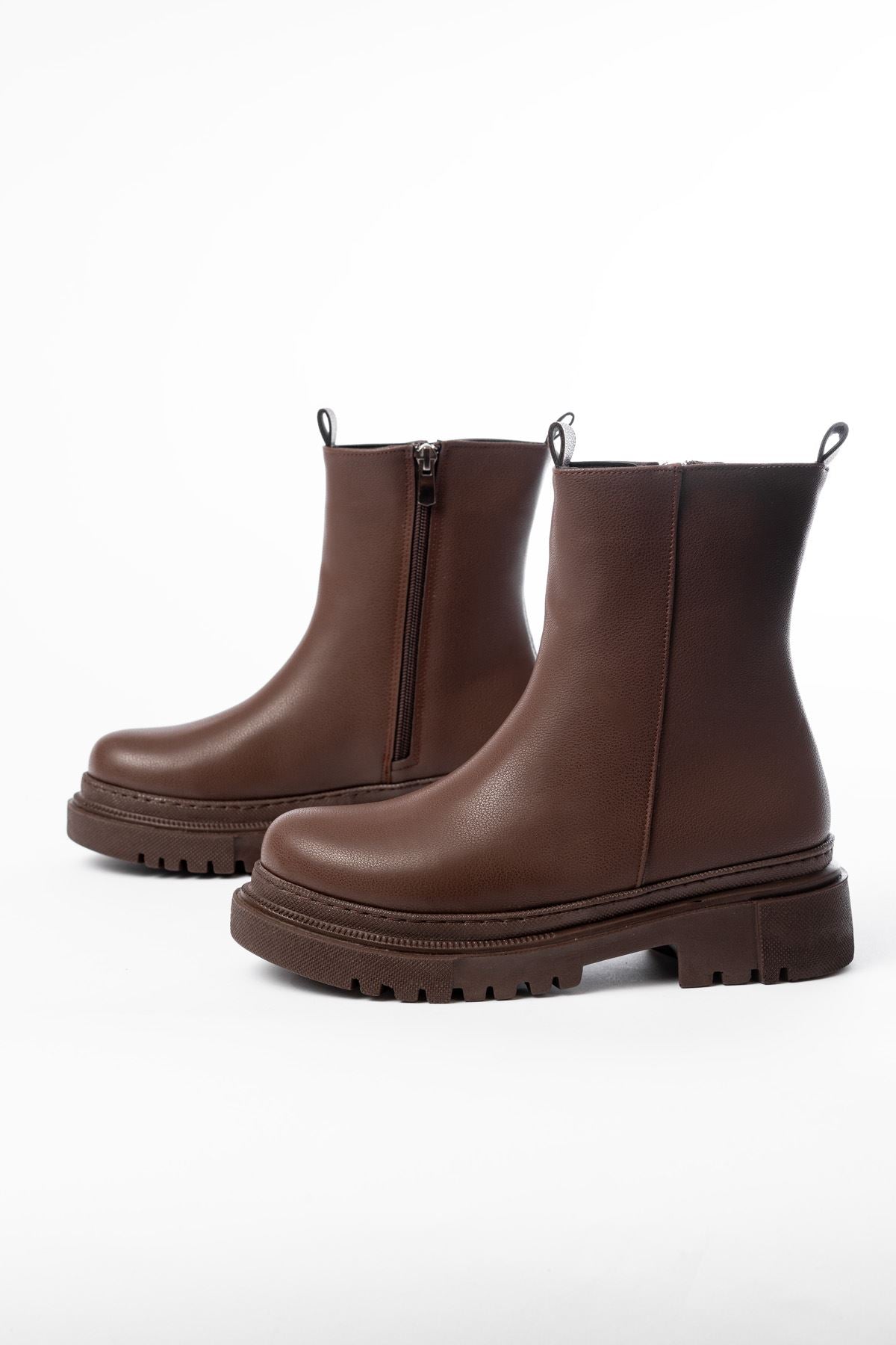 Ayakkabı Aşkı Kahverengi Luna Fermuarlı Günlük Kadın Bot
