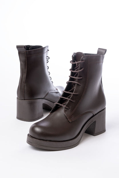 Ayakkabı Aşkı Kahverengi Bağcıklı Fermuarlı Kalın Topuklu Günlük Kadın Bot