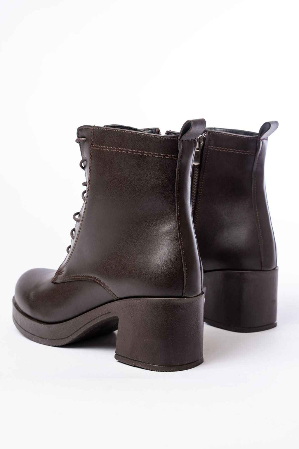 Ayakkabı Aşkı 5109-3025 Kahverengi Bağcıklı Fermuarlı Kalın Topuklu Günlük Kadın Bot