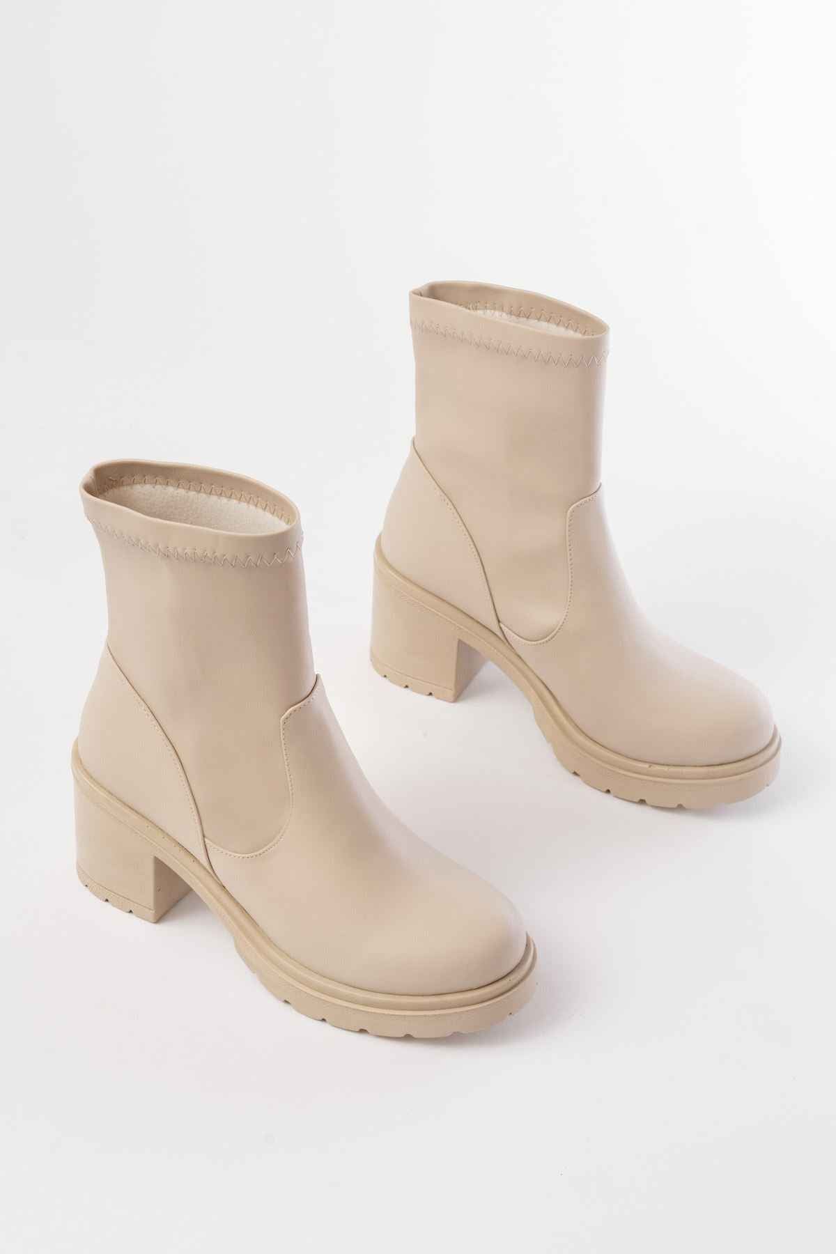 Ayakkabı Aşkı 767-3040 Bej Günlük Kalın Topuklu Kadın Bot