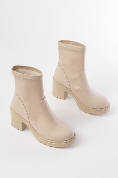 Ayakkabı Aşkı Bej Günlük Kalın Topuklu Kadın Bot