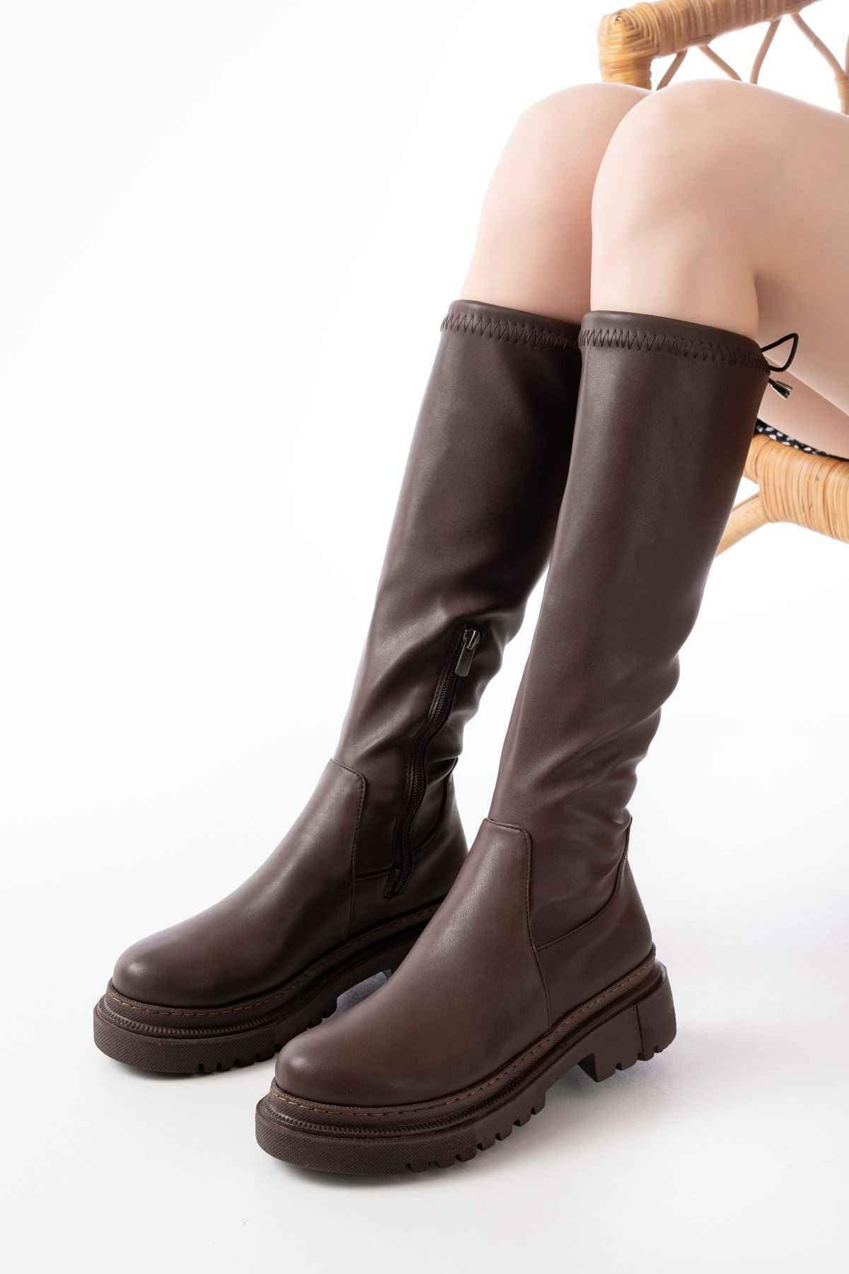 Ayakkabı Aşkı 812-2291 Kahverengi Fermuarlı Günlük Kadın Çizme