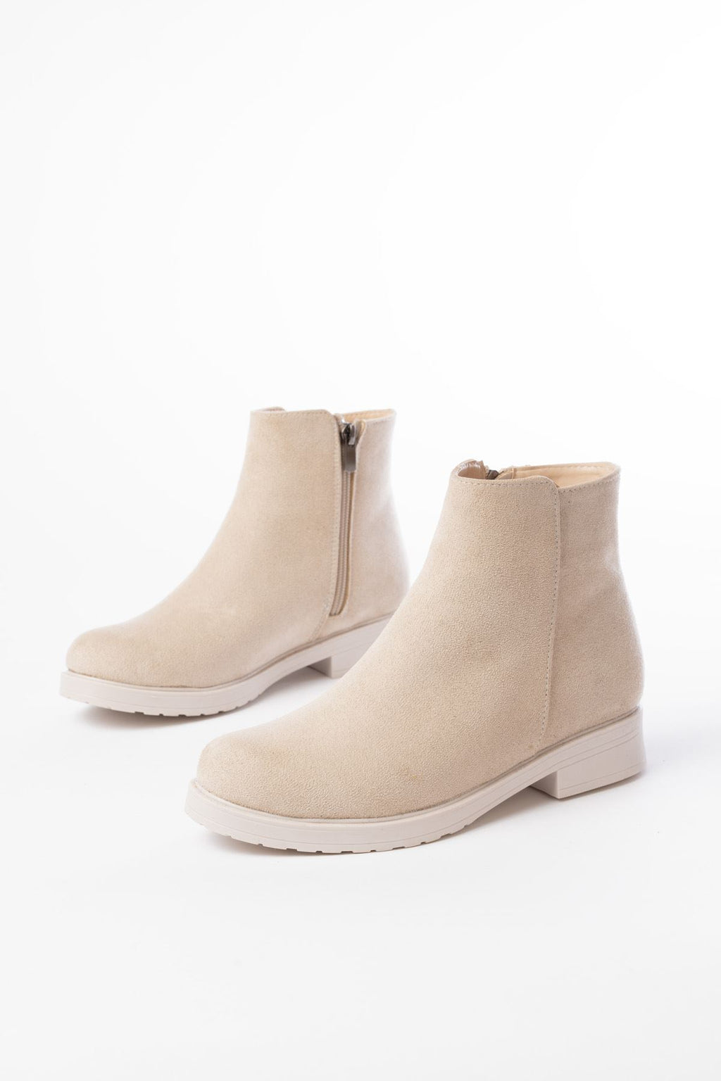 Ayakkabı Aşkı Bej Süet Fermuarlı Günlük Kadın Bot - Ayakkabı Aşkı