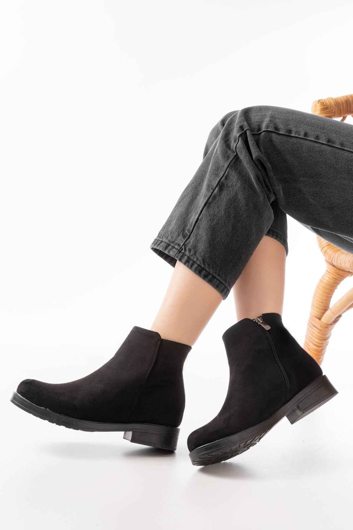 Ayakkabı Aşkı 165-204 Siyah Süet Fermuarlı Günlük Kadın Bot