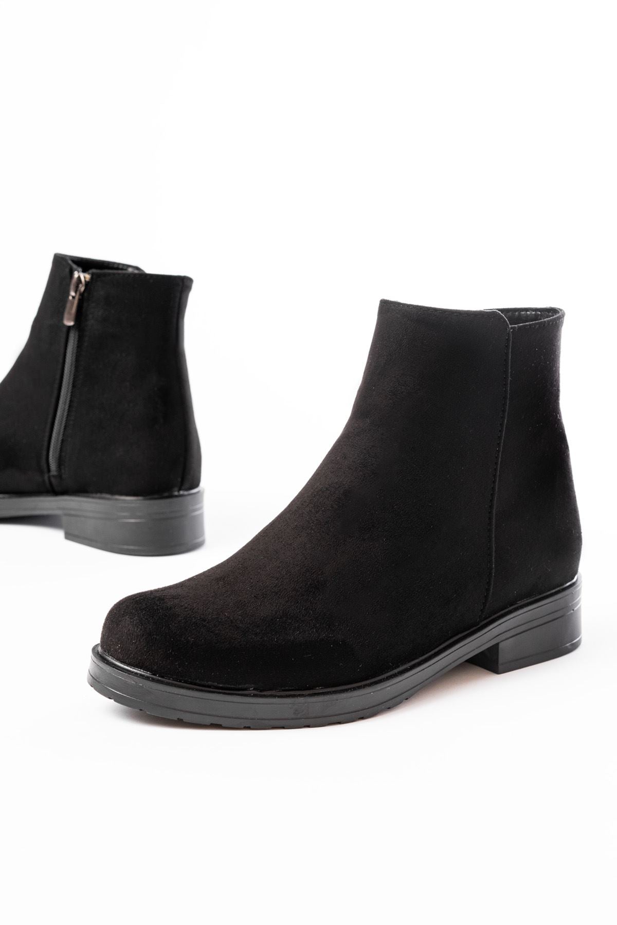 Ayakkabı Aşkı Siyah Süet Fermuarlı Günlük Kadın Bot