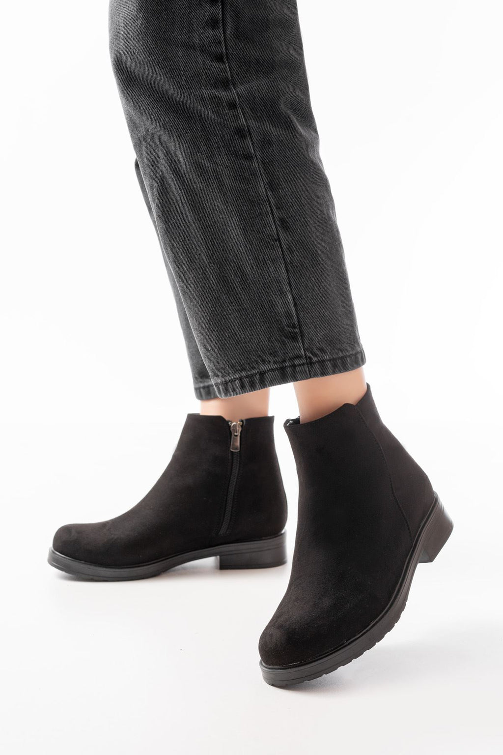 Ayakkabı Aşkı Siyah Süet Fermuarlı Günlük Kadın Bot