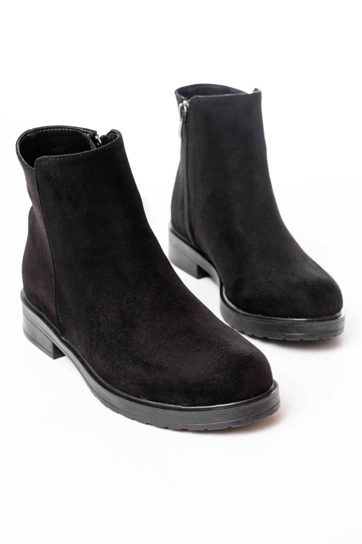 Ayakkabı Aşkı 165-204 Siyah Süet Fermuarlı Günlük Kadın Bot