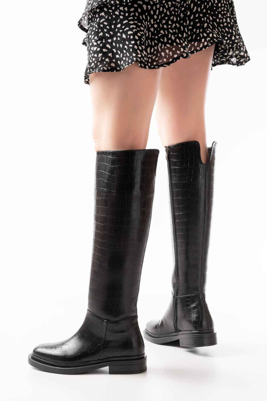 Ayakkabı Aşkı 2024-3007 Siyah Kroko Fermuarlı Günlük Kadın Çizme