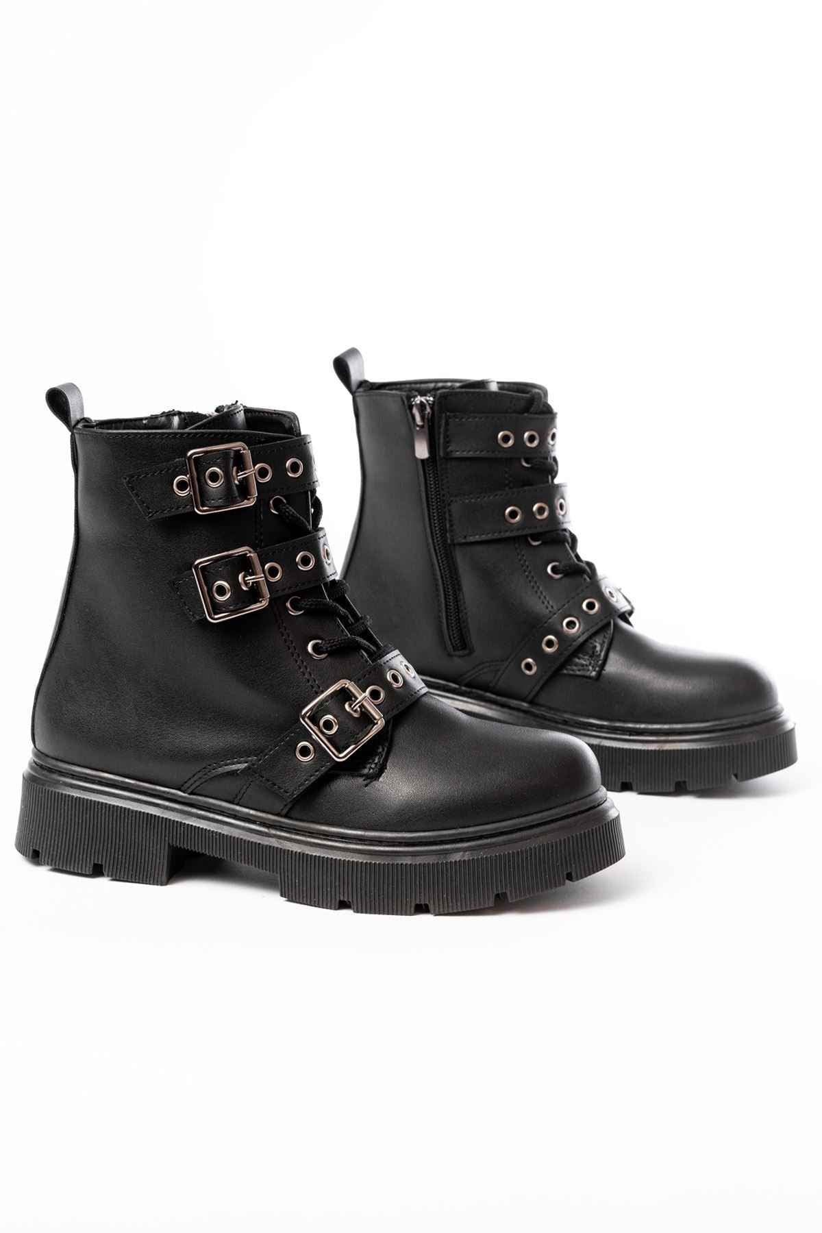 Ayakkabı Aşkı 508-3039 Siyah Toka Aksesuarlı Fermuarlı  Günlük Kadın Bot
