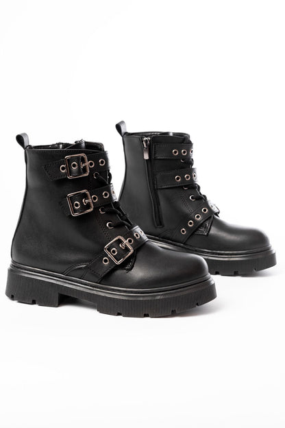 Ayakkabı Aşkı Siyah Toka Aksesuarlı Fermuarlı Günlük Kadın Bot