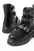 Ayakkabı Aşkı 508-3039 Siyah Toka Aksesuarlı Fermuarlı  Günlük Kadın Bot