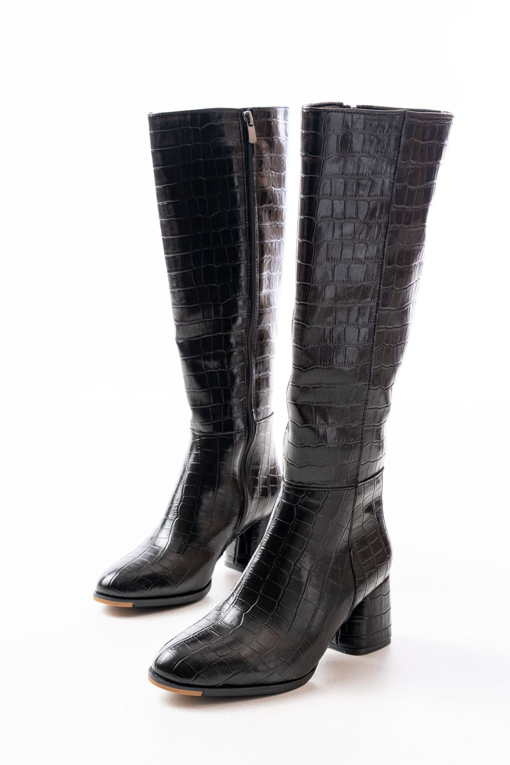 Ayakkabı Aşkı Siyah Kroko Topuklu Fermuarlı Günlük Kadın Çizme
