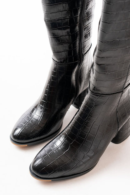 Ayakkabı Aşkı Siyah Kroko Topuklu Fermuarlı Günlük Kadın Çizme