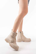 Ayakkabı Aşkı 508-3039 Bej Toka Aksesuarlı Fermuarlı  Günlük Kadın Bot