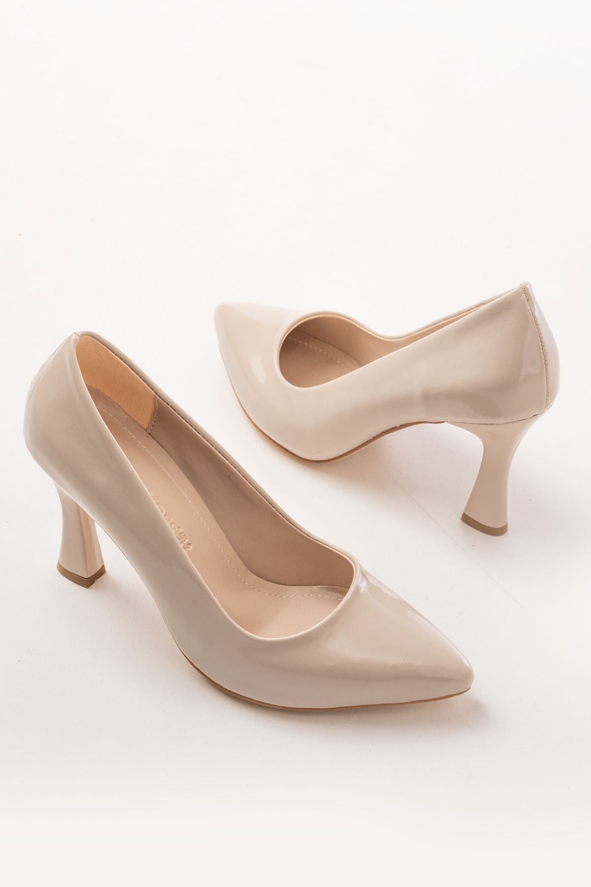 Ayakkabı Aşkı Bej Rugan Günlük 9 cm Topuklu Bayan Stiletto Ayakkabı - Ayakkabı Aşkı