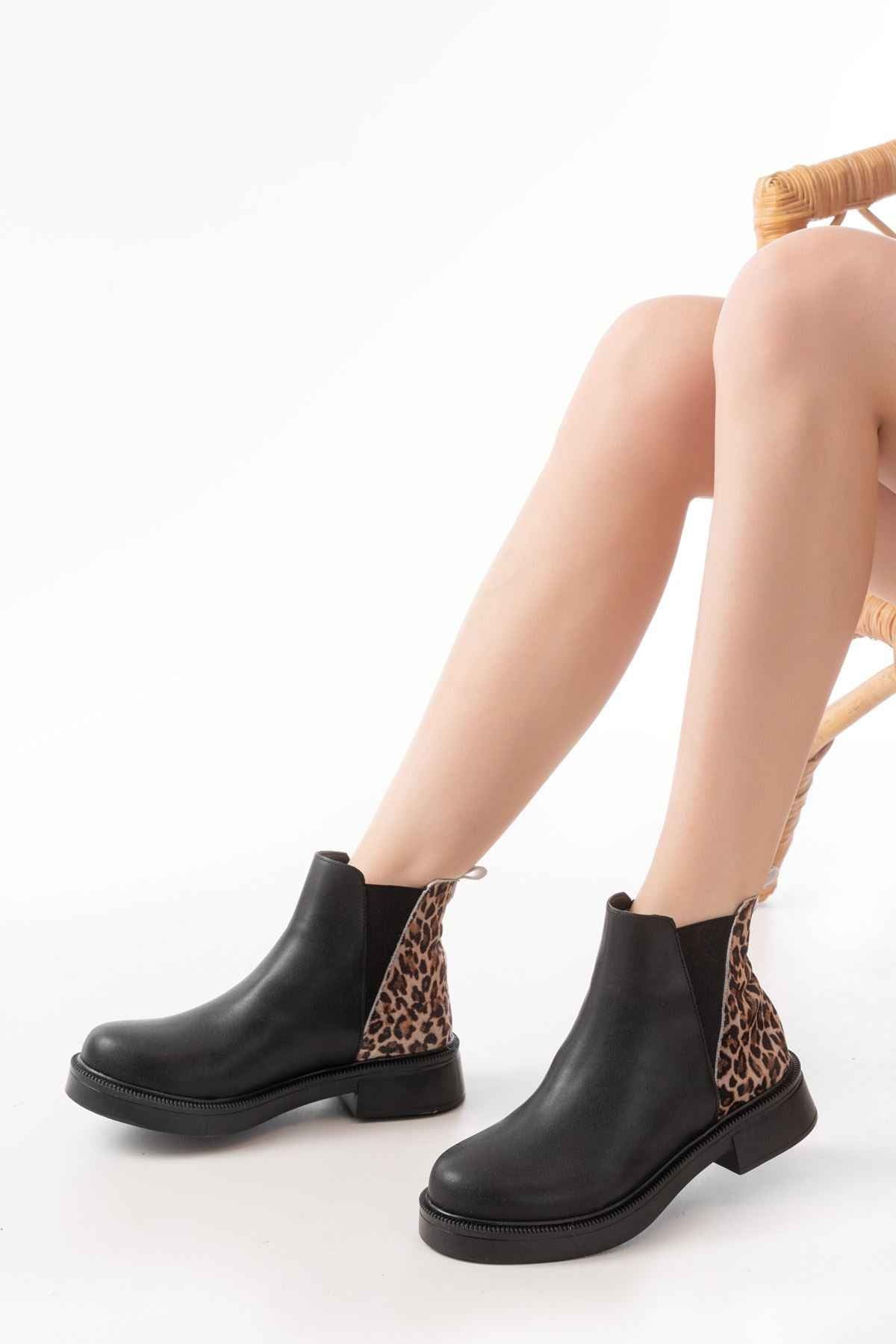 Ayakkabı Aşkı 02-02 Taşsız Leopar Lastikli Günlük Kadın Bot