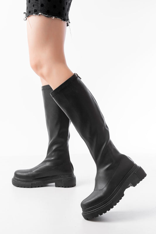 Ayakkabı Aşkı Siyah Streç Arkadan Fermuarlı Günlük Kadın Çizme