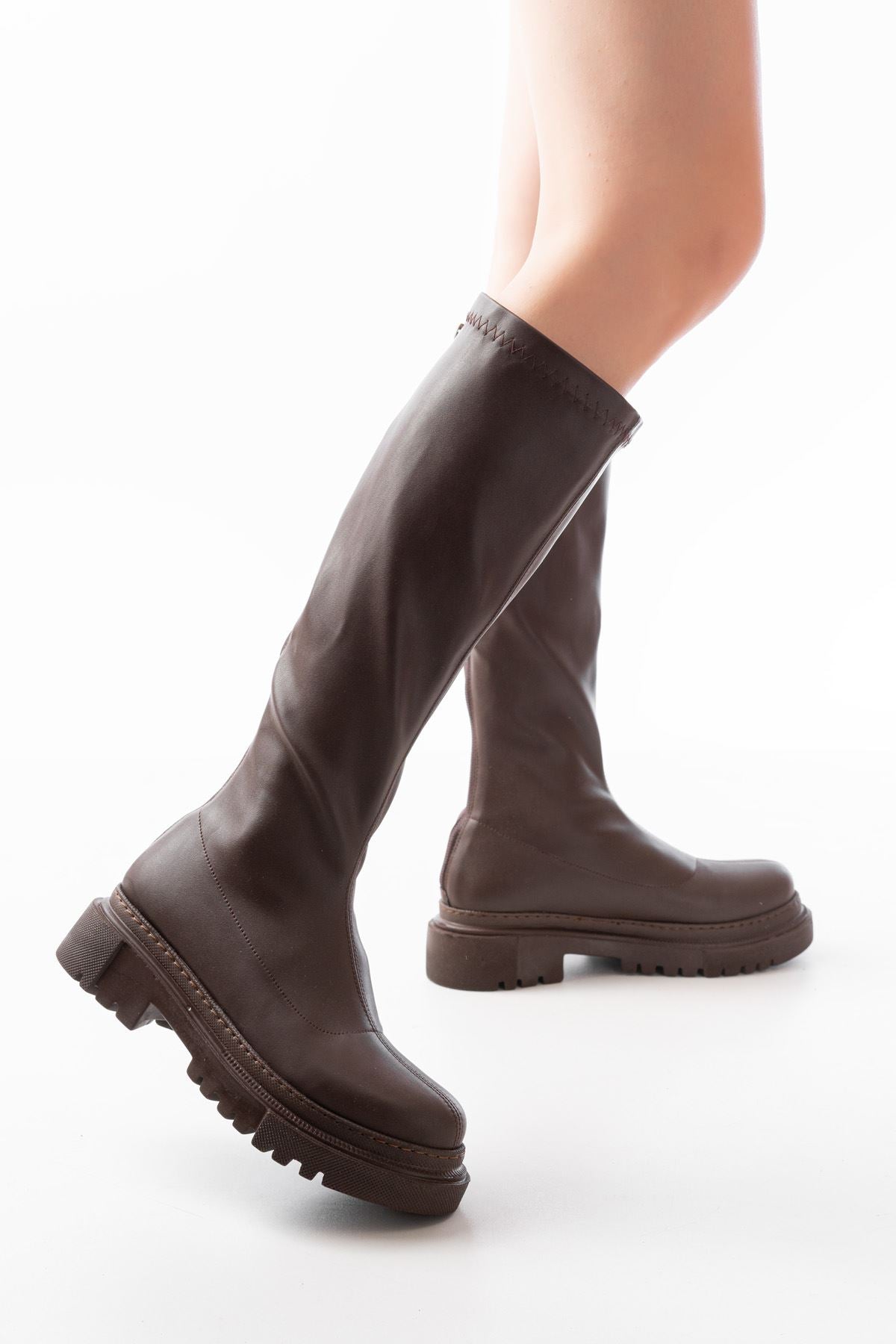 Ayakkabı Aşkı Kahverengi Streç Arkadan Fermuarlı Günlük Kadın Çizme - Ayakkabı Aşkı