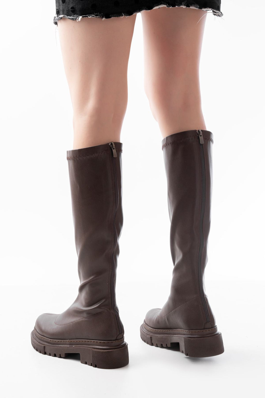 Ayakkabı Aşkı Kahverengi Streç Arkadan Fermuarlı Günlük Kadın Çizme - Ayakkabı Aşkı