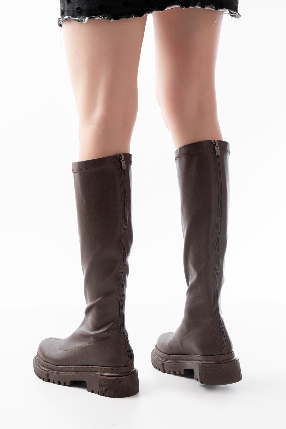 Ayakkabı Aşkı Kahverengi Streç Arkadan Fermuarlı Günlük Kadın Çizme - Ayakkabı Aşkı