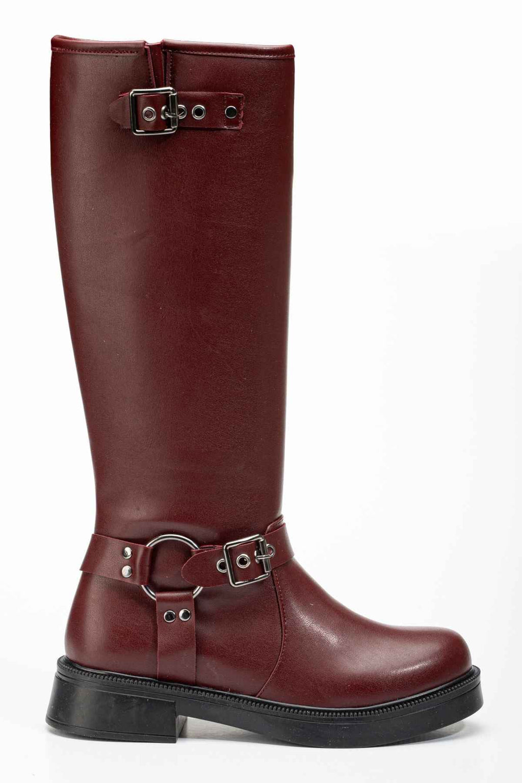 Ayakkabı Aşkı 02-312 Bordo Toka Aksesuarlı Fermuarlı Günlük Kadın Çizme