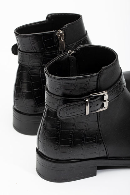 Ayakkabı Aşkı 165-204/1 Siyaha Kroko Toka Aksesuarlı Fermuarlı Günlük Kadın Bot