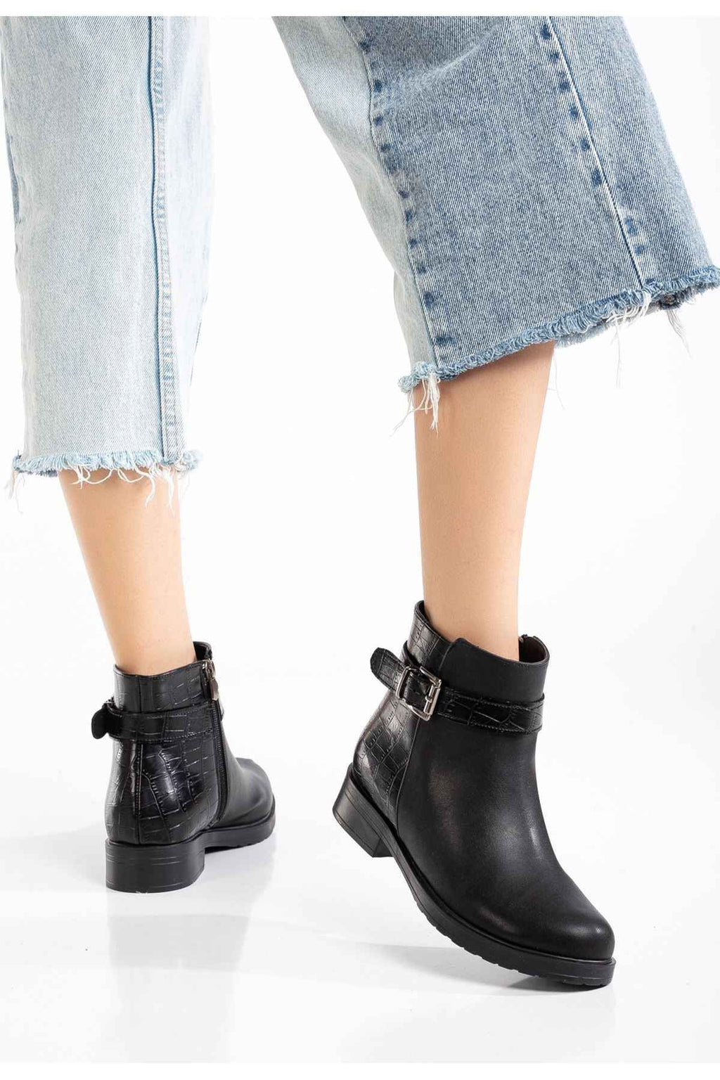 Ayakkabı Aşkı 165-204/1 Siyaha Kroko Toka Aksesuarlı Fermuarlı Günlük Kadın Bot