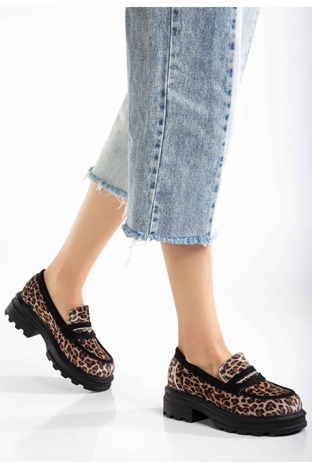 Ayakkabı Aşkı 746-759 Leopar Günlük Yüksek Tabanlı Loafer Ayakkabı