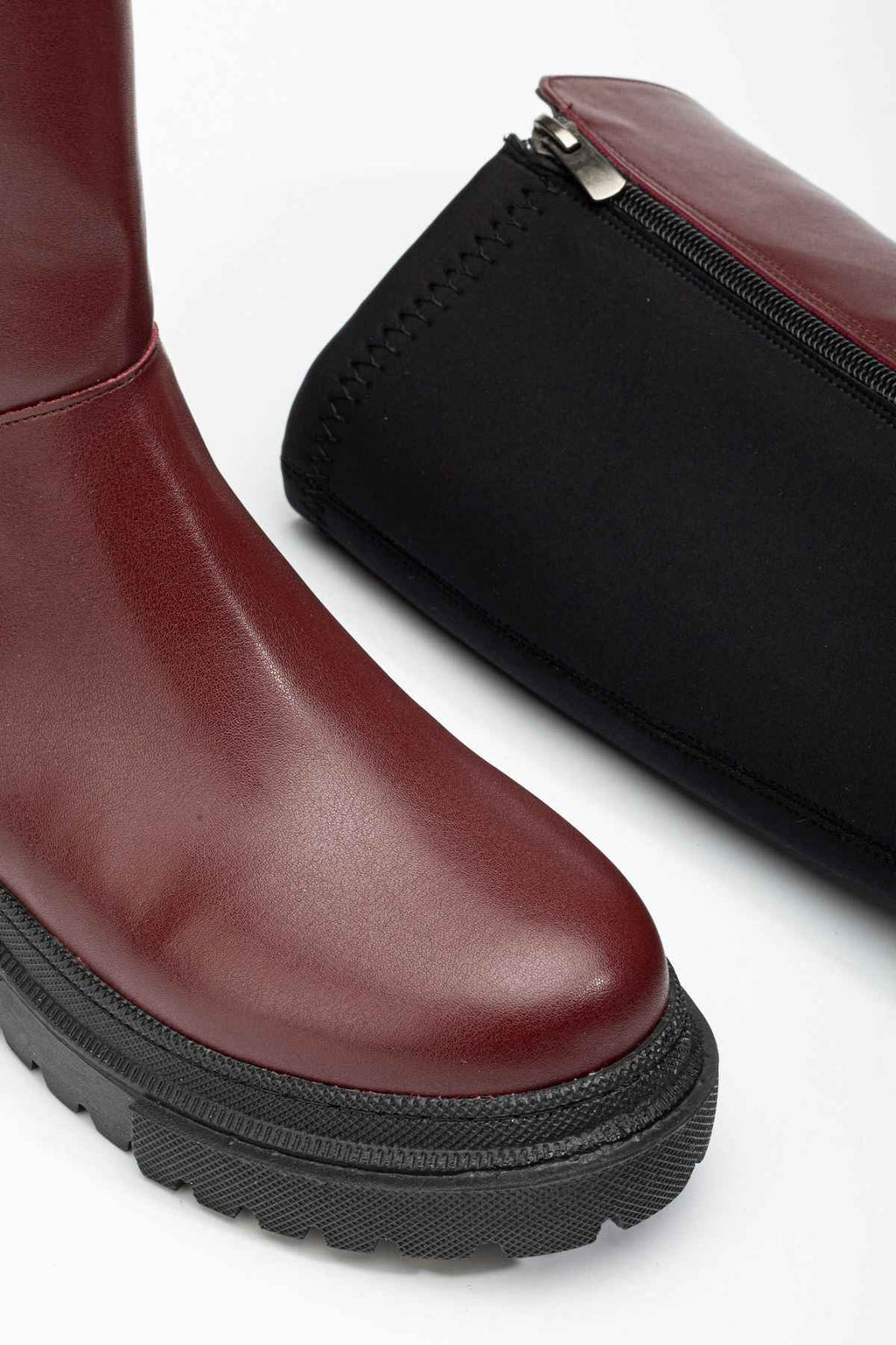 Ayakkabı Aşkı 812-305 Bordo Arkası Streç Fermuarlı Günlük Kadın Çizme