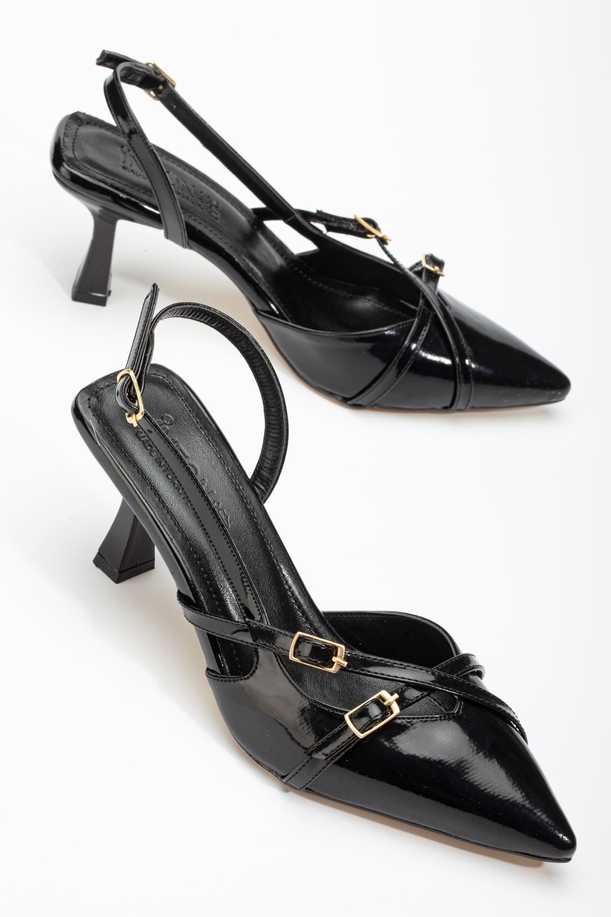 ST-005 Siyah Rugan Günlük 7 cm Topuklu Bayan Ayakkabı - Siyah