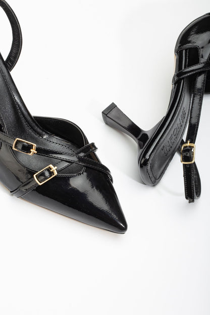 Ayakkabı Aşkı Siyah Rugan Günlük 7 cm Topuklu Bayan Ayakkabı