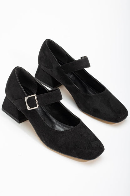 Ayakkabı Aşkı Siyah Süet Günlük 4 cm Topuklu Bayan Ayakkabı