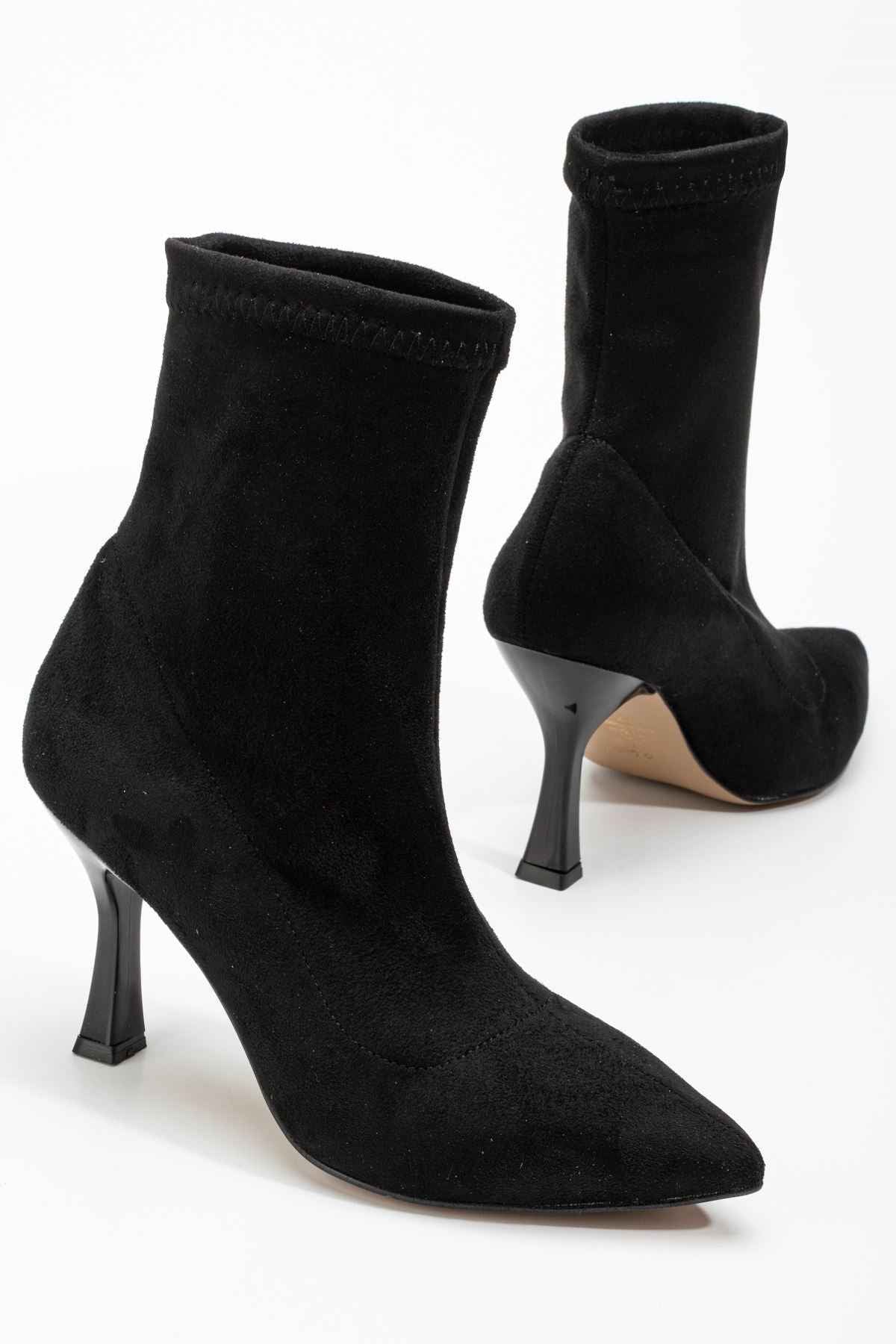 Ayakkabı Aşkı Vrt-023 Siyah Süet Yüksek Ince Topuklu Streç Kadın Bot