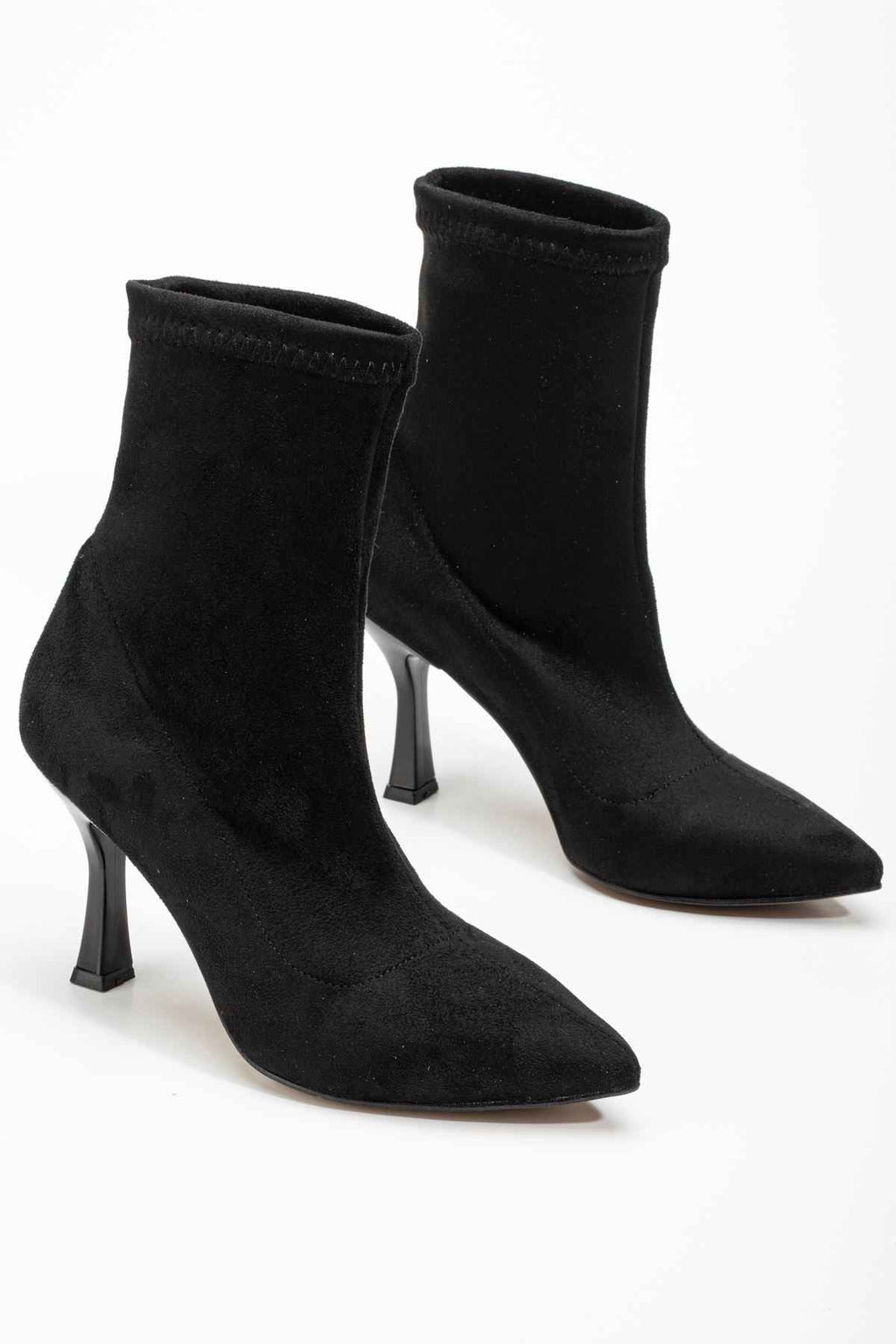 Ayakkabı Aşkı Vrt-023 Siyah Süet Yüksek Ince Topuklu Streç Kadın Bot