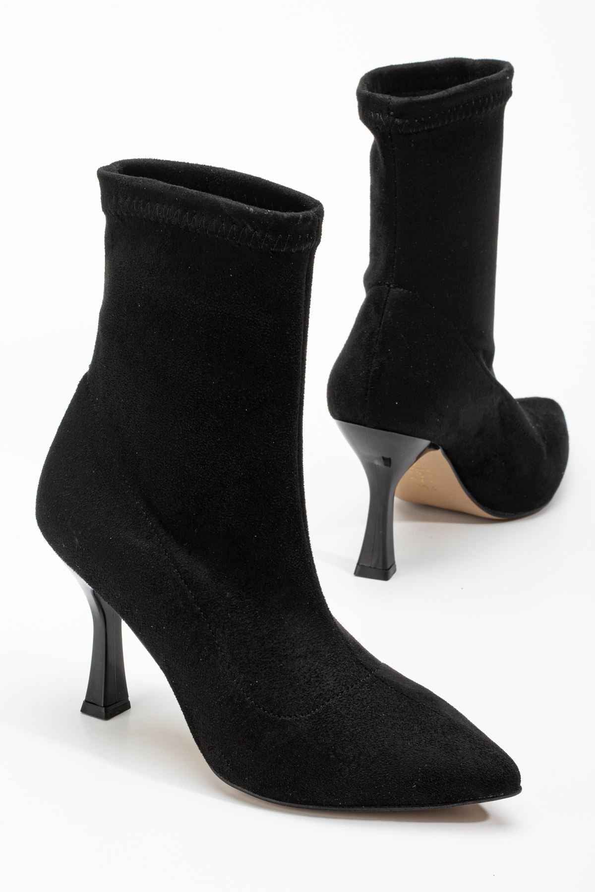 Ayakkabı Aşkı Vrt-023 Siyah Süet Yüksek Ince Topuklu Streç Kadın Bot